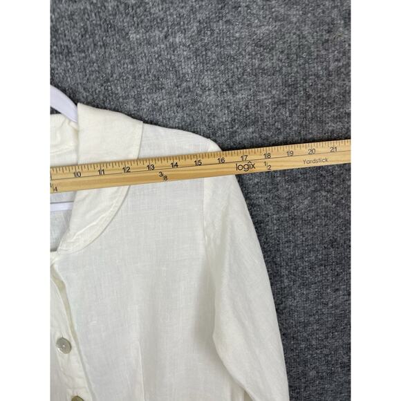 FLAX Linen Shirt Jacket Women's Sz P White Pearl Buttons Collar Pockets - Picture 8 of 11